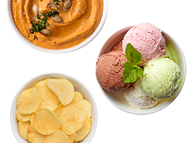 ice cream and chips in bowls
