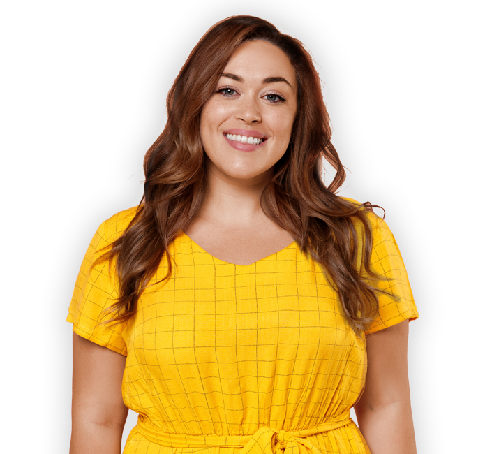 happy woman in yellow dress